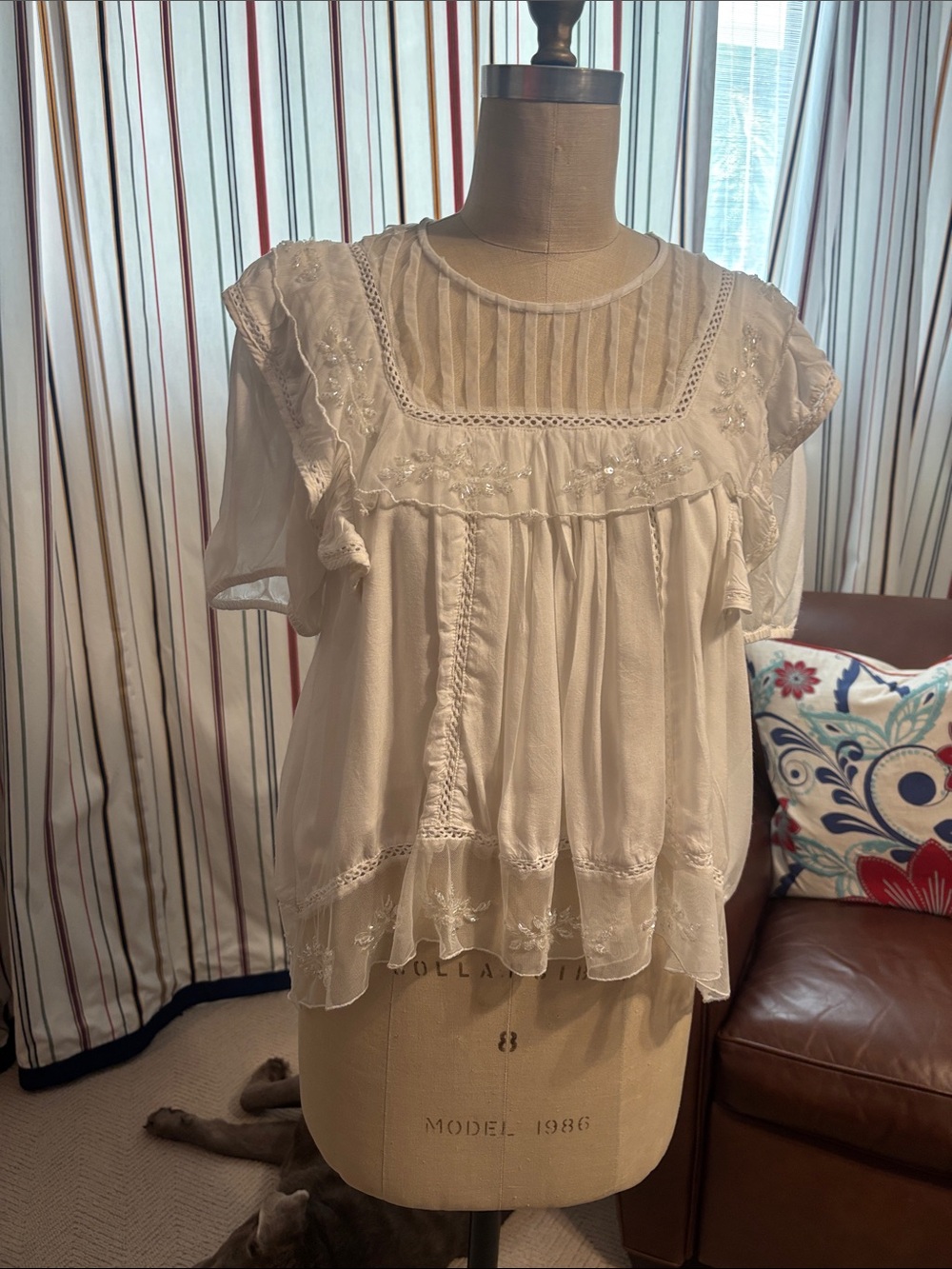 Boho Cream Embroidered Flutter Sleeve Blouse